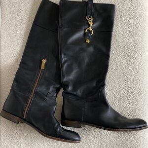 Coach Black Knee Boots with Gold Zipper